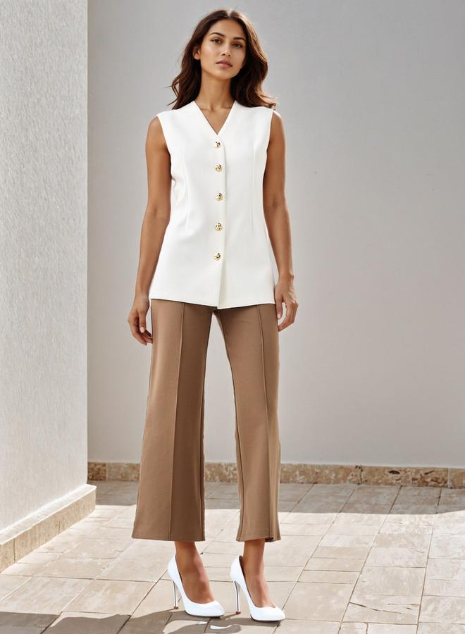 Iconic V-neck Sleeveless Waistcoat with Button Closure - Image 2